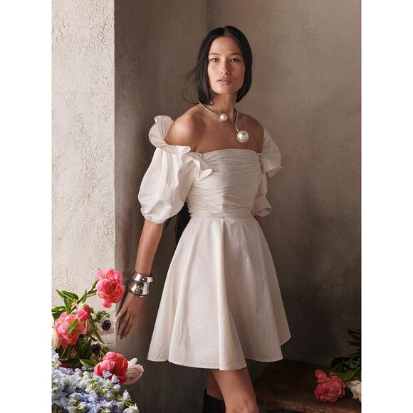Prabal Gurung Dresses & Skirts - NEW Prabal Gurung Off Shoulder Elbow Sleeve Fit n Flare Dress white 12